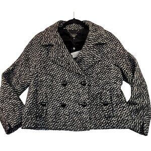 Talbots Womens Jackie Fit Black White Tweed Peacoat 10P Wool Blend Timeless